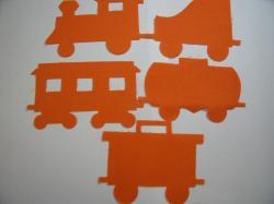 Train Set with 5 cars Laser Cut Appliques (Size: 6"H, Color: Orange  , Direction: Facing right)