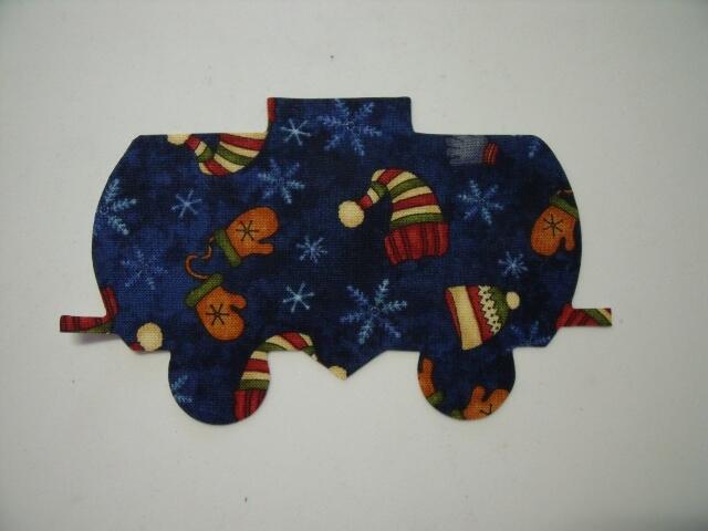 Christmas Train Tank Car Laser Cut Appliques (Size: with FUSIBLE - 5"H, Color: Blue Hats & Mittens)