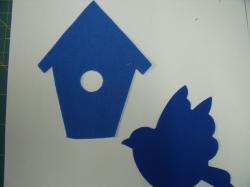Bird with Birdhouse Set Laser Cut Applique  (Size: with FUSIBLE - 4"H, Color: Blue  )