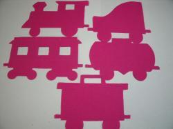 Train Set with 5 cars Laser Cut Appliques (Size: with FUSIBLE - 6"H, Color: Hot Pink  , Direction: Facing left)