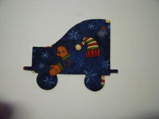 Christmas Train Coal Car Laser Cut Appliques (Size: 6"H, Color: Blue Hats & Mittens, Direction: Facing left)