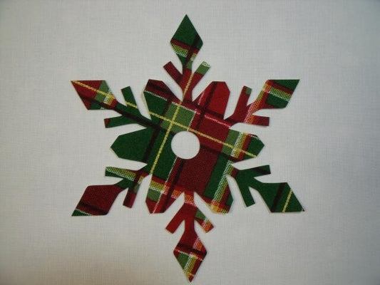Snowflake Design #5 Laser Cut Appliques (Size: with FUSIBLE - 4", Color: Red & Green Plaid)