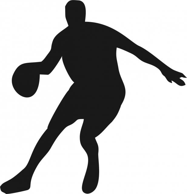 Basketball Player Passing Silhouette Laser Cut Appliques (Size: with FUSIBLE - 8"H, Direction: facing right)
