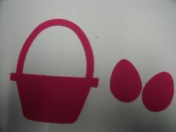 Easter Basket w/Eggs Laser Cut Appliques (Size: with FUSIBLE - 6"H, Color: Hot Pink  )