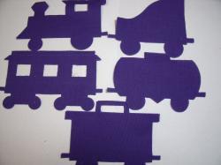 Train Set with 5 cars Laser Cut Appliques (Size: with FUSIBLE - 6"H, Color: Purple  , Direction: Facing right)