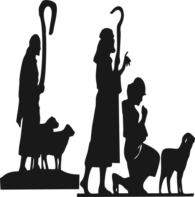 Nativity - Shepherds Kneeling Set Laser Cut Appliques (Size: 10"H, Color: Black - facing right)