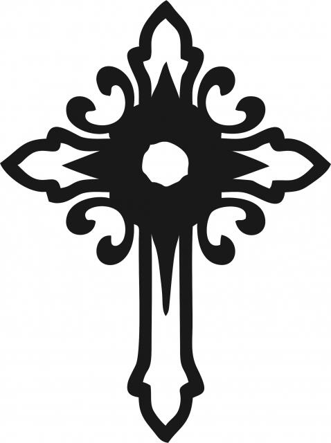 Cross #4 Silhouette Laser Cut Appliques (Size: with FUSIBLE - 8"H, Color: Black)