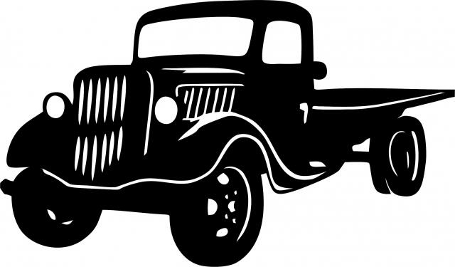 Antique Vintage Flat Bed Truck Silhouette Laser Cut Appliques (Size: with FUSIBLE - 8"W, Direction: facing left)