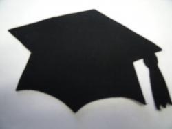 Graduation Cap - colors Laser Cut Appliques (Size: with FUSIBLE - 6"W, Color: Black  )
