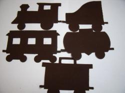 Train Set with 5 cars Laser Cut Appliques (Size: 5"H, Color: Brown , Direction: Facing left)