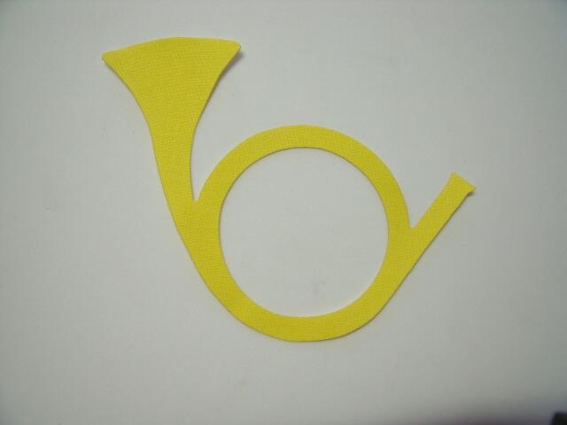 Christmas Horn Laser Cut Appliques (Size: 4"W, Color: Tonal - Yellow, Direction: Facing left)