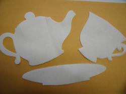 Teapot, Cup & Saucer Set Laser Cut Appliques (Size: 5.25"W, Color: White )