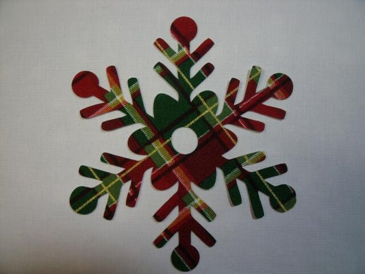 Snowflake Design #4 Laser Cut Appliques (Color: Red & Green Plaid, Size: with FUSIBLE - 4")