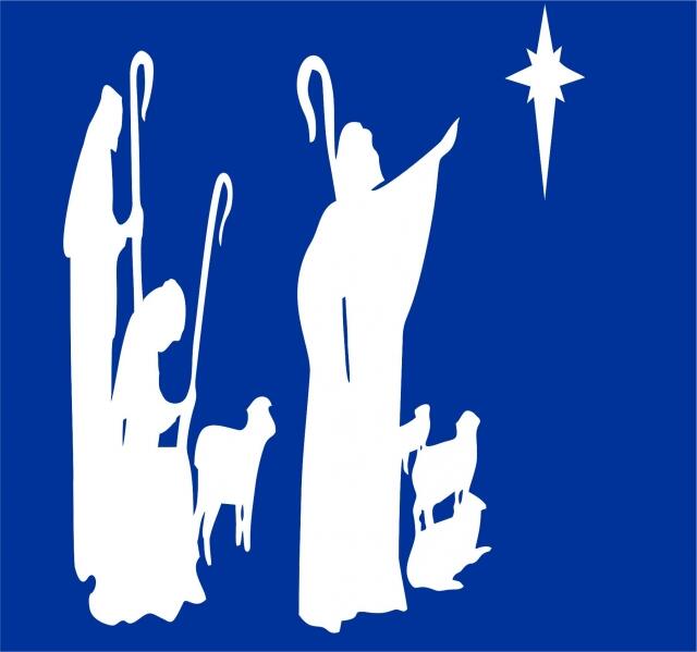 Nativity - Shepherds with Star Set Laser Cut Appliques (Size: with FUSIBLE - 10"H, Color: White - facing right)