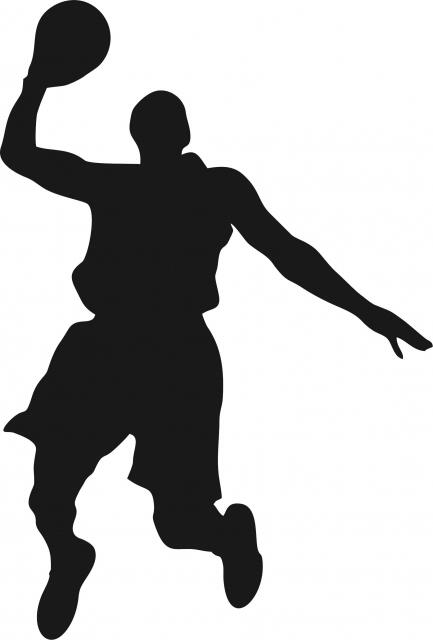 Basketball Player Shooting Silhouette Laser Cut Appliques (Size: with FUSIBLE - 10"H, Direction: facing left)
