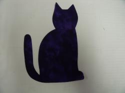 Halloween Cat Laser Cut Appliques (Size: with FUSIBLE - 5"H , Color: Tonal - Dark Purple , Direction: Facing right)