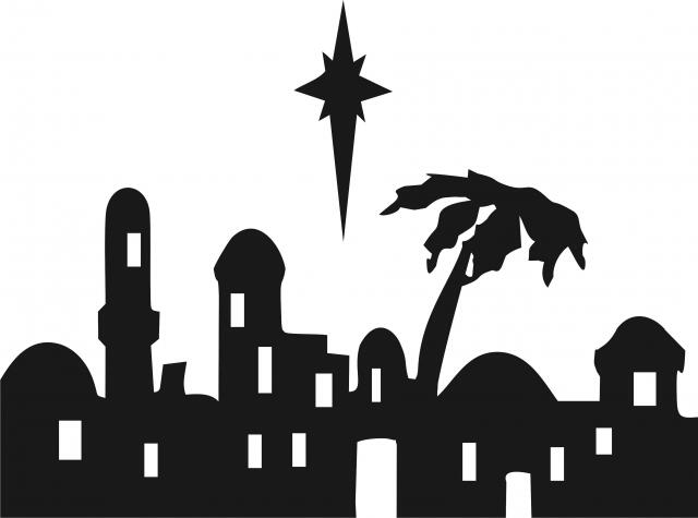 Nativity - Bethlehem Skyline Silhouette Laser Cut Applique Set (Size: with FUSIBLE - 12"H, Color: Black)