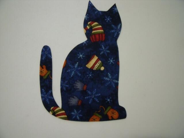 Christmas Cat Laser Cut Appliques (Size: with FUSIBLE - 4"H, Color: Blue Hats & Mittens, Direction: Facing right)
