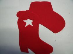 Cowboy Hat & Boot Laser Cut Appliques (Size: with FUSIBLE - 5"H, Color: Red  , Direction: Facing right)