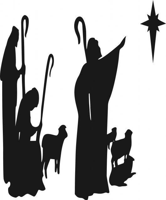 Nativity - Shepherds with Star Set Laser Cut Appliques (Size: with FUSIBLE - 15"H, Color: Black - facing right)