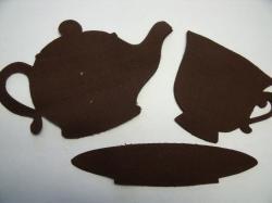 Teapot, Cup & Saucer Set Laser Cut Appliques (Size: 5.25"W, Color: Brown  )