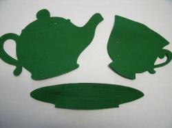 Teapot, Cup & Saucer Set Laser Cut Appliques (Size: With FUSIBLE- 5.25"W, Color: Green  )