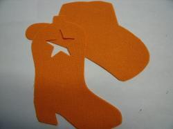 Cowboy Hat & Boot Laser Cut Appliques (Size: with FUSIBLE - 4"H, Color: Orange  , Direction: Facing right)