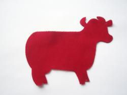 Cow Laser Cut Appliques (Size: with FUSIBLE - 6"W, Color: Red , Direction: Facing right)