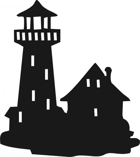 Lighthouse #1 Silhouette Laser Cut Appliques (Size: with FUSIBLE - 8"H, Direction: house on right)