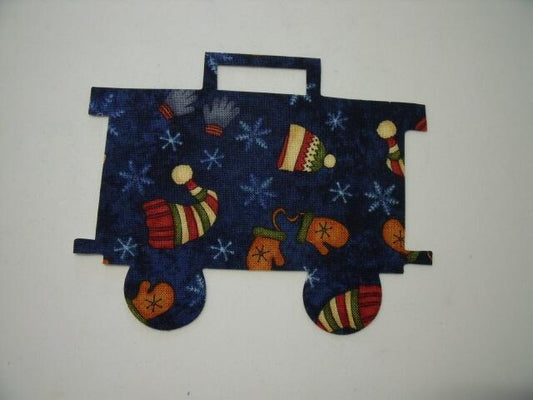 Christmas Train Caboose Laser Cut Appliques (Size: 6"H, Color: Blue Hats & Mittens)