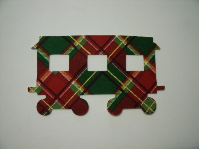 Christmas Train Passenger Car Laser Cut Appliques (Size: with FUSIBLE - 5"H, Color: Red & Green Plaid)