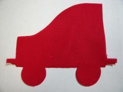 Train Coal Car Laser Cut Appliques (Size: with FUSIBLE - 5"H, Color: Red , Direction: Facing left)