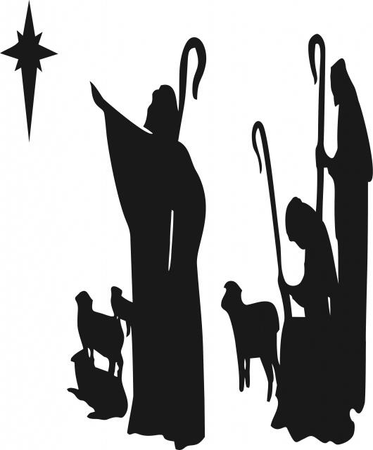 Nativity - Shepherds with Star Set Laser Cut Appliques (Size: with FUSIBLE - 10"H, Color: Black - facing left)
