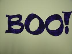 Halloween BOO!  Letters Ravie Design Laser Cut Appliques (Size: with FUSIBLE - 4"H , Color: Tonal - Purple)