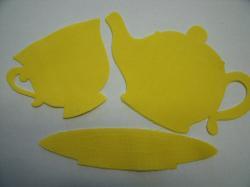 Teapot, Cup & Saucer Set Laser Cut Appliques (Size: With FUSIBLE- 5.25"W, Color: Yellow )
