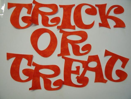 TRICK OR TREAT Letters Ravie Design Laser Cut Appliques (Size: with FUSIBLE - 4"H, Color: Orange  )