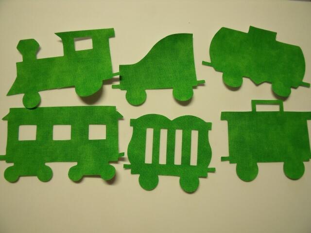Christmas Train Set of 5 cars Laser Cut Appliques (Size: 5"H, Color: Tonal - Green, Direction: Facing left)