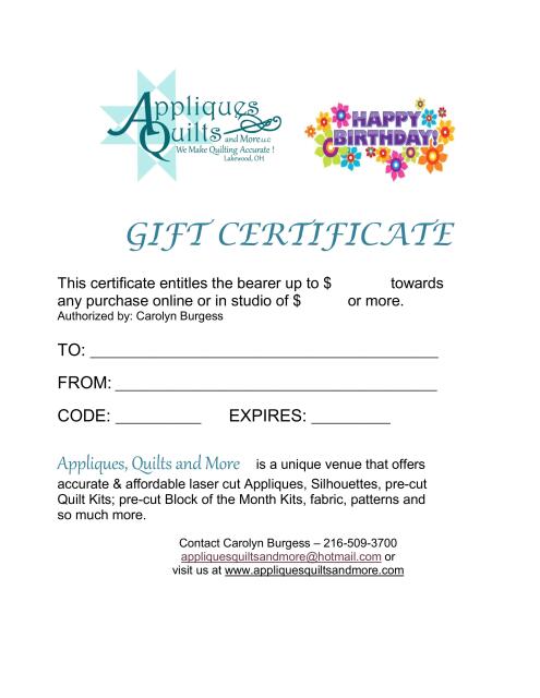 Gift Certificates  (Occasion: Happy Birthday, Amount: Gift Certificate - $5.00)