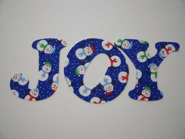 Christmas JOY Letters Laser Cut Appliques (Size: with FUSIBLE - 6"H, Color: Blue Snowmen)
