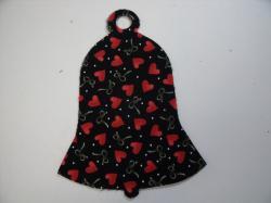 Christmas Bell  Laser Cut Appliques (Size: with FUSIBLE - 6"H, Color: Black Hearts & Ribbons)