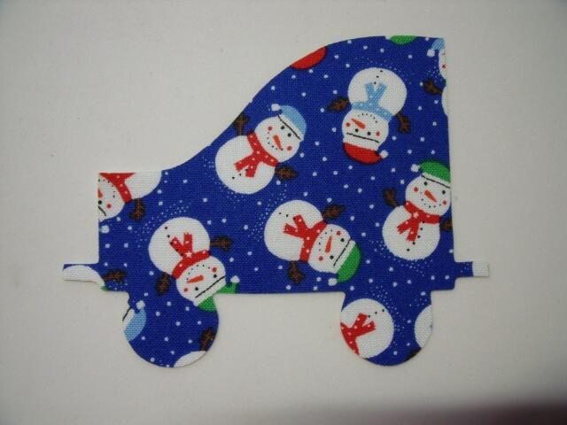Christmas Train Coal Car Laser Cut Appliques (Size: with FUSIBLE - 5"H, Color: Blue Snowmen, Direction: Facing right)