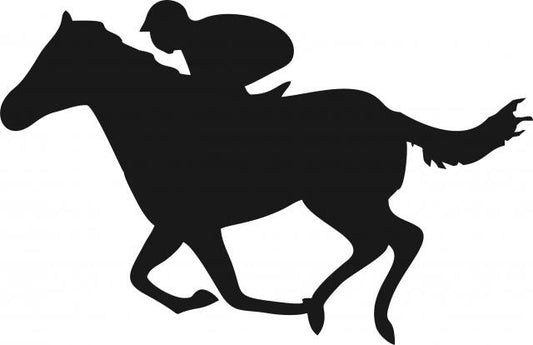 Horse with Jockey Silhouettes Laser Cut Appliques (Size: with FUSIBLE - 10"W, Direction: facing left)