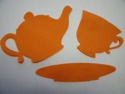 Teapot, Cup & Saucer Set Laser Cut Appliques (Size: With FUSIBLE- 5.25"W, Color: Orange  )