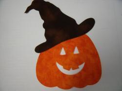 Jack'o'Lantern w/ Witch's Hat Set Laser Cut Appliques (Size: 4"H, Color: Tonal - Brown Hat)