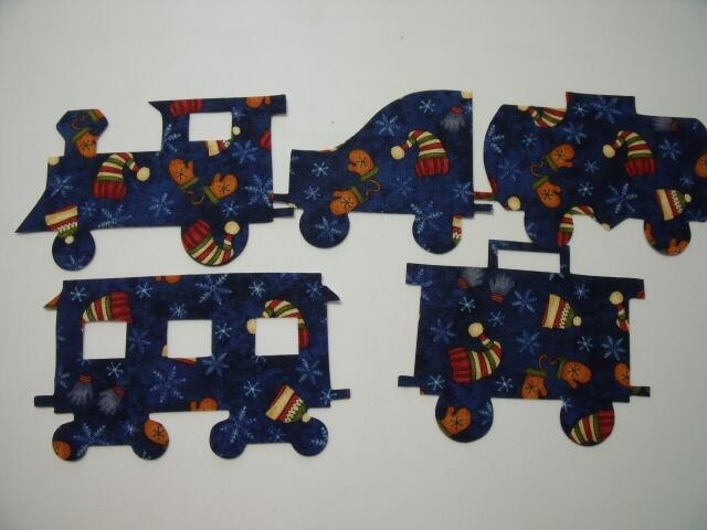 Christmas Train Set of 5 cars Laser Cut Appliques (Size: 6"H, Color: Blue Hats & Mittens, Direction: Facing left)