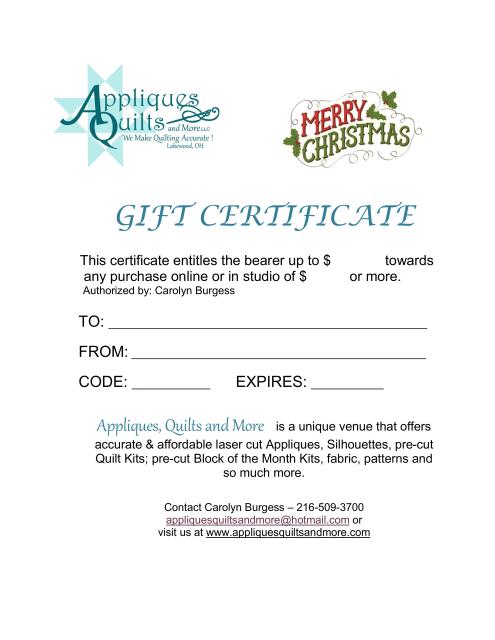 Gift Certificates  (Occasion: Merry Christmas, Amount: Gift Certificate - $10.00)