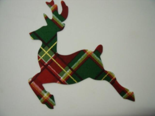 Christmas Reindeer Laser Cut Appliques (Color: Red & Green Plaid, Size: 4"H, Direction: Facing right)