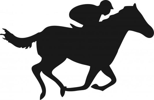 Horse with Jockey Silhouettes Laser Cut Appliques (Size: with FUSIBLE - 10"W, Direction: facing right)