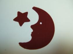 Moon & Star Laser Cut Appliques (Size: with FUSIBLE - 6"H, Color: Red , Direction: Facing left)