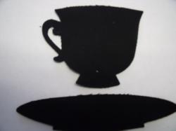 Tea Cup and Saucer Laser Cut Appliques (Size: With FUSIBLE- Set, Color: Black  )